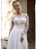 Long Sleeves White Lace Chiffon Wedding Dress